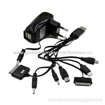 8 in 1 high speed universal 2 USB port AC charger charge various digital devices/high speed chargingNew